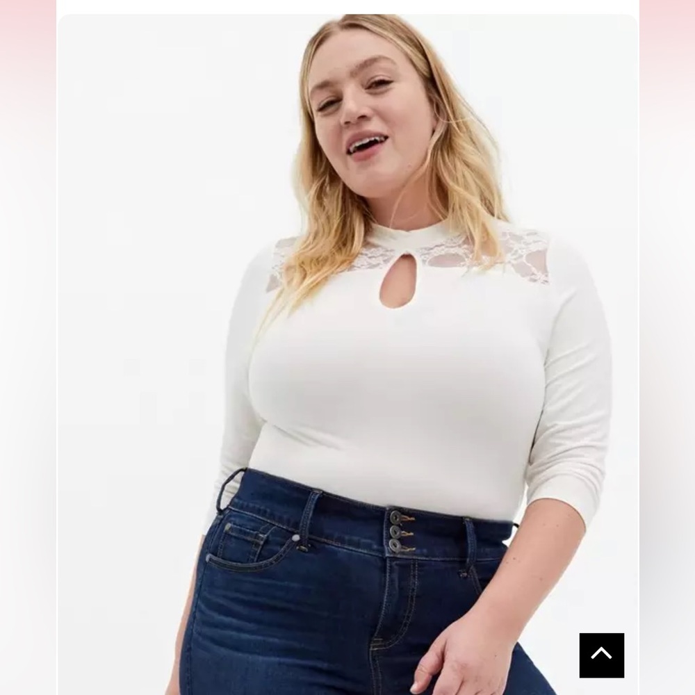 Torrid plus size 5 Super Soft Mock Neck Lace Yoke Keyhole Top